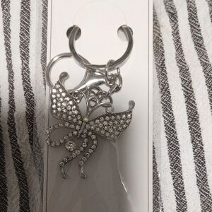 Silver Rhinestone Butterfly Keychain